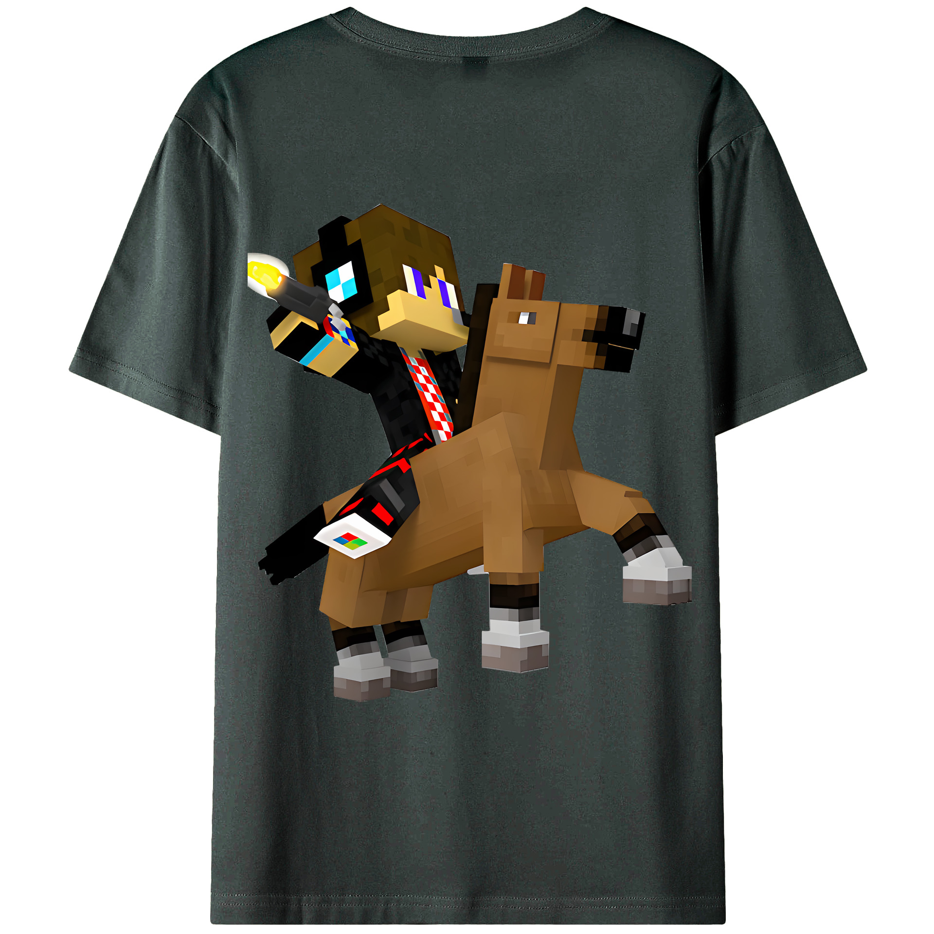 （画像用） マインクラフト ブロックの世界 Minecraft MC Block world 綿100％ メンズ半袖Tシャツ（バックプリント） 通気性